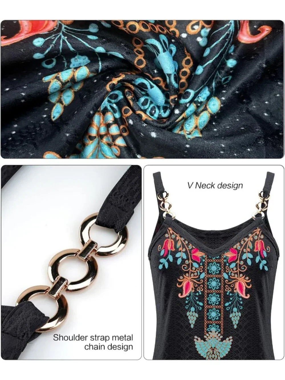 Women's Black Tank Tops Eyelet Sleeveless Spaghetti Strap Sexy Loose Fit Summer - Picture 3 of 5
